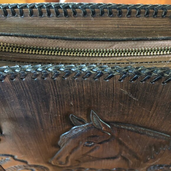 Vintage Jo-O-Kay tooled brown leather horse handbag - Picture 12 of 16